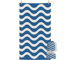 SOMARIS® Strandlaken Microvezel 200x90 - Sneldrogende Handdoek - Compact - Zandvrij - Opbergzakje - Blauw/Beige
