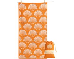 SOMARIS® Strandlaken Microvezel 200x90 - Sneldrogende Handdoek - Compact - Zandvrij - Opbergzakje - Oranje/Beige