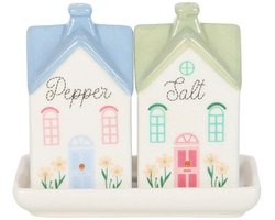 Something Different Pastel Huis Zout- en Peperstel – Keramische Zout- en Peperstrooiers – Decoratief Tafelaccessoire – Set van 2