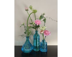 Sommerfield Glazen Vaasjes  - Set van 3 stuks - Blauw - Bolvaas - Vaasjes klein - Woonaccessoires - Decoratie - Vaas voor kaarsen