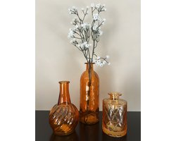 Sommerfield Glazen Vaasjes - Set van 3 stuks - Oranje - Bolvaas - Vaasjes klein - Woonaccessoires - Decoratie - Vaas voor kaarsen