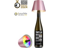 Sompex Flessenlamp " TOP " met houdbare kurk| 2.0 Led| Roze metallic - indoor / outdoor - oplaadbaar | RGB
