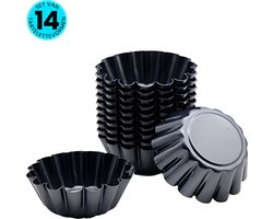 Somstyle 14x Tartelettevormen - Ø 7.5 cm - Antiaanbaklaag - Cupcake Vormpjes - Mini Bakvorm - Taartvorm - Zwart