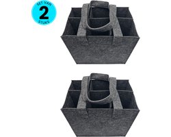 Somstyle 2x Flessentas met 6 Vakken - 26.5 x 18 x 23.5 CM - Geschikt voor 1.5L Flessen - Boodschappentas - Flessendrager voor Wijnflessen & Waterflessen - Donkergrijs