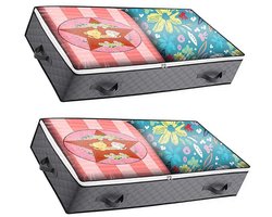 Somstyle 2x Opbergtas Onder het Bed - 100 x 50 x 15 CM - Opberghoes Dekbed - Kleding Organizer - Grijs