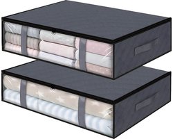 Somstyle 2x Opbergtas Onder het Bed - 60 x 44 x 12 CM - Opberghoes Dekbed - Kleding Organizer - Zwart