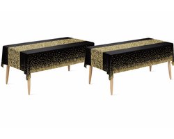 Somstyle 2x Wegwerp Tafelkleden Set - Tafelzeil - 137 x 274 CM - Tafellaken Plastic - Goudkleurig / Zwart