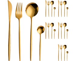 Somstyle 6 Persoons Bestekset - 24-Delig - Messen, Vorken, Lepels & Theelepels - RVS Bestek - Dessertlepels - Goudkleurig