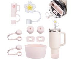 Somstyle Accessoireset Geschikt voor Stanley Cup 1200 & 850 ML - 9-Delig - Lekstoppen & Bodembeschermer - Siliconen Hoes - Roze