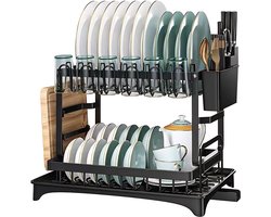 Somstyle Afdruiprek met Lekbak - 42 x 29 x 29 CM - Afwas Droogrek - Afwasrek 2 Laags - Zwart