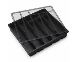 Somstyle Bestekbak met Deksel - 32 x 30 x 5.4 CM - Besteklade Organizer - Bestekhouder met 6 Vakken - Zwart