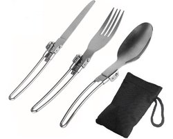 Somstyle Bestekset van Titanium - Inklapbaar - Campingbestek - Vork, Mes & Lepel - Zilverkleurig