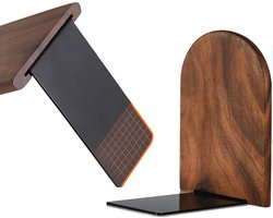 Somstyle Boekensteun Set - 2 Stuks - Boekenstandaard van Walnoothout - 12.7 x 10.2 CM - Boekenhouder - Bruin / Zwart