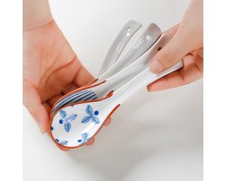 Somstyle Chinese Soeplepel Set - 4 Stuks - Keramische Ramen Lepel - 16 x 4.5 CM - Eetlepels - Blauw / Wit