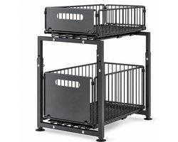 Somstyle Gootsteenkast Organizer - 29 x 38 x 39-46 CM - Keukenkast Rek 2-Laags - Schuiflade - Gootsteenkastrek Uitschuifbaar - Zwart