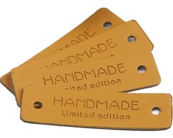 Somstyle Labels Met "Handmade" & "Limited Edition" - 48 Stuks - PU Leer - 5.5 x 1.5 CM - Handgemaakt DIY Label - Bruin