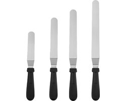 Somstyle Patisserie Set - 4 Stuks - Glaceermes - Paletmes - Spatel voor Taart & Cake - Taartschraper - Zwart