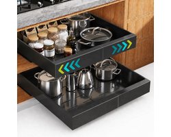 Somstyle Schuiflade - Keukenkast Organizer - (32-52 cm) - Uitschuifbaar & Verstelbaar - Gootsteenkast Lade - Zwart