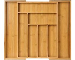 Somstyle Uitschuifbare Bamboe Bestekbak - 32 / 52 x 43.5 x 5 CM - Besteklade Organizer - Bestekhouder met 8 Vakken - Bruin