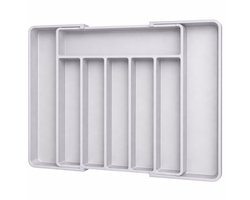 Somstyle Uitschuifbare Bestekbak - 33.5 / 57 x 38 x 5 CM - Besteklade Organizer - Bestekhouder met 8 Vakken - Grijs