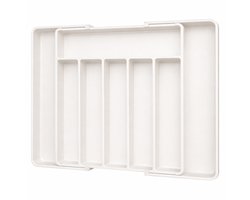 Somstyle Uitschuifbare Bestekbak - 33.5 / 57 x 38 x 5 CM - Besteklade Organizer - Bestekhouder met 8 Vakken - Wit