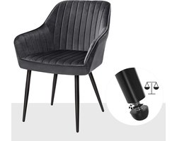 Songmics - 1x eetkamerstoel - keukenstoel - kuipstoel - kuipstoel - grijs - met armleuning - zitbreedte 49 cm - metalen frame en fluweellook bekleding -