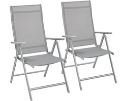 SONGMICS - 2x Tuinstoelen - Robuust Aluminium Frame - Rugleuning 8-voudig Verstelbaar - Maximaal Draagvermogen 120 kg - inklapbaar - grijs