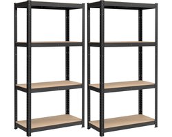 SONGMICS 4-tier stellingen, set van 2 stalen stellingen voor opslag, boutloze montage, voor garage, schuur, laadcapaciteit 520 kg elk, 40 x 80 x 160 cm, zwart GLR044B02