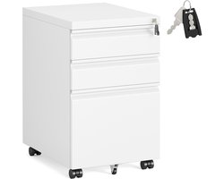 SONGMICS - Archiefkast - Rolcontainer met 3 Laden - Metalen Kast Afsluitbaar - Voor Homeoffice en Kantoor