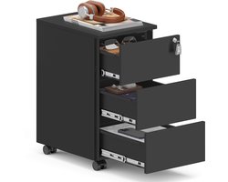 SONGMICS - Archiefkast - Rollcontainer van Metaal - 3 Lades met Slot - Vooraf Gemonteerd