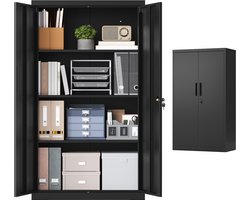 SONGMICS - Archiefkast - Stalen Kast met 2 Deuren - Afsluitbaar - 3 Verstelbare Legplanken - Voor Kantoor