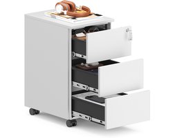SONGMICS - Archiefkast - Verrijdbare Ladeblok - Metalen Archiefkast - 3 Lades - Afsluitbaar - Voor Kantoor Homeoffice