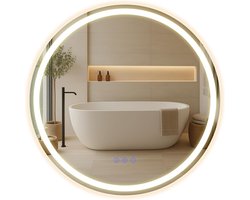 SONGMICS Badkamer Spiegel met Licht, Ronde Muur Spiegel, Anti-Mist Functie, Verstelbare Toon en Helderheid, Make-up, Slaapkamer, Badkamer, 61 cm, Wolk Wit