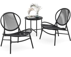 SONGMICS Balkon Meubels Set van 3 Tuinmeubelen Set PE Poly Rotan Outdoor met Tafel 2 Stoelen Patio Tuin Balkon Inkt Zwart Bezoek de SONGMICS Store