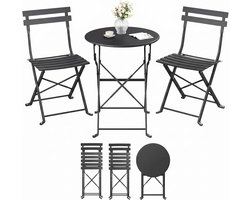 SONGMICS Balkonmeubelen, tuinmeubelset, 3-delig, inklapbaar, 1 tafel met 2 stoelen, terrasmeubel, staal, weerbestendig, voor buiten, balkon, terras, inktzwart GGF036BZ01