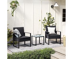 SONGMICS Balkonmeubilair, tuinset, gemaakt van PE polyrattan, loungeset, tafel en 2 stoelen, terrasmeubilair, eenvoudig te monteren, buiten, voor terras, balkon, tuin, zwart GGF010B05
