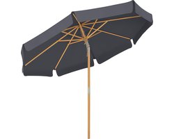 SONGMICS Balkonparasol, 200 x 125 cm, rechthoekige balkonparasol, bescherming tegen de zon tot UPF 50+, parasolstok, houten parasol baleinen, buigbaar, zonder standaard, tuin, buiten, grijs GPU26GY