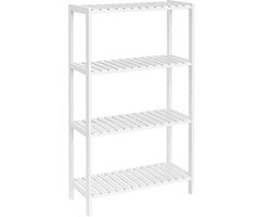 SONGMICS Bamboe Opbergrek - hoogte 100 cm - 4-laags rek, Multifunctioneel, voor hal, badkamer, woonkamer, balkon, keuken, 26 x 60 x 100 cm, Wit