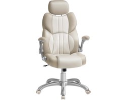 SONGMICS Bureaustoel, Gamingstoel, Verstelbare Hoofdsteun, Schommelfunctie, Bureaustoel, Verstelbare Armleuningen, Universele Wielen, In Hoogte Verstelbaar -Crème Wit - OBG065W02