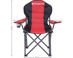 SONGMICS Campingstoel, inklapbaar, klapstoel, comfortabele met schuim beklede zitting, met flessenhouder, hoog belastbaar, max. belastbaarheid 250 kg, outdoor stoel, rood GCB06BK