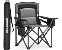 SONGMICS Campingstoel, Klapstoel met bekerhouder, Visstoel, Schuimvulling, Opvouwbaar, 205 kg Draagvermogen, Buitenstoel, Hoge Rug