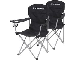 SONGMICS Campingstoel, set van 2, inklapbaar, comfortabel, klapstoel met robuust frame, belastbaar tot 150 kg, met flessenhouder, outdoor stoel, zwart GCB08BK, XL