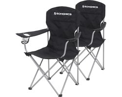 SONGMICS Campingstoel, set van 2, inklapbaar, comfortabel, klapstoel met robuust frame, belastbaar tot 150 kg, met flessenhouder, outdoor stoel, zwart GCB08BK, XL