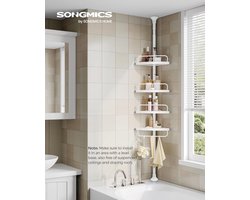 SONGMICS Doucherek – Verstelbaar Hoekrek voor de Badkamer (85–305 cm) • 4 Etages • Telescopisch Doucherek • Badkamer Organizer – Wit – Model BCB001A