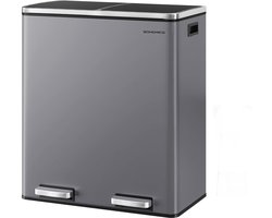 SONGMICS - Dubbele afvalbak - pedaalemmer - 60 liter - 2x30 liter - metalen recyclingbak - kunststof binnenemmers - softclose - grijs