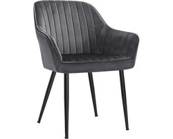 SONGMICS eetkamerstoel, fauteuil, gestoffeerde stoel met armleuningen, metalen poten, fluwelen bekleding, zitbreedte 49 cm, max. 110 kg, voor studeerkamer, woonkamer, slaapkamer, grijs