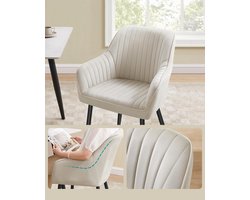 SONGMICS Eetkamerstoel – Fluwelen Gevoerde Stoel met Armleuningen • Max. 120 kg • Metalen Poten • Voor Eetkamer en Keuken • Kleur: Cappuccino Beige en Inktzwart • Model LDC087W01