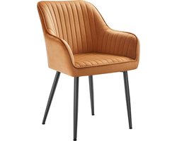 SONGMICS Eetkamerstoel, keukenstoel, fauteuil, fluweel, gestoffeerde stoel met armleuningen, loungestoel, tot 120 kg belastbaar, metalen poten, voor eetkamer, keuken, karamelbruin-inktzwart