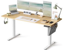 SONGMICS Elektrisch in hoogte verstelbaar bureau, 160 x 70 x (72-120)cm, zit-sta tafel, 4 hoogtes geheugenfunctie, voor kantoor, thuiskantoor, gouden eik LSD136Y01