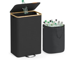 SONGMICS - flessenverzamelaar - statiegeldflessen verzamelen - flessenprullenbak voor de keuken - 100 liter). Flessenrecyclingcontainer, inzamelbak voor metaal, plastic, papier en glas, binnenzak met handvatten, keuken, inktzwart en naturel beige
